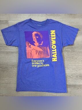 Halloween Graphic Tee - Purple with Yellow & Orange Print